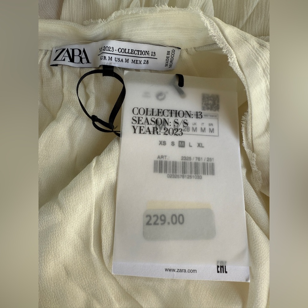 Zara Studio S/S 2023 SS23 White Ruffle Mini Dress Button Ribbon Blouson Chiffon - Picture 7 of 7